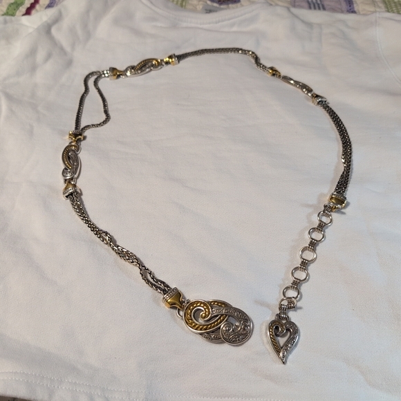 BRIGHTON Silver/Gold Tone Accent Scroll Heart Belt, Size Medium - Picture 3 of 7